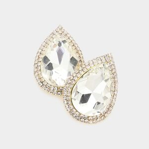 Gold Crystal Teardrop Stud Rhinestone Trim Earrings Accessory Jewelry